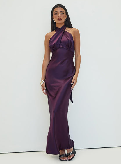Rosaminta Halter Maxi Dress Plum Petite