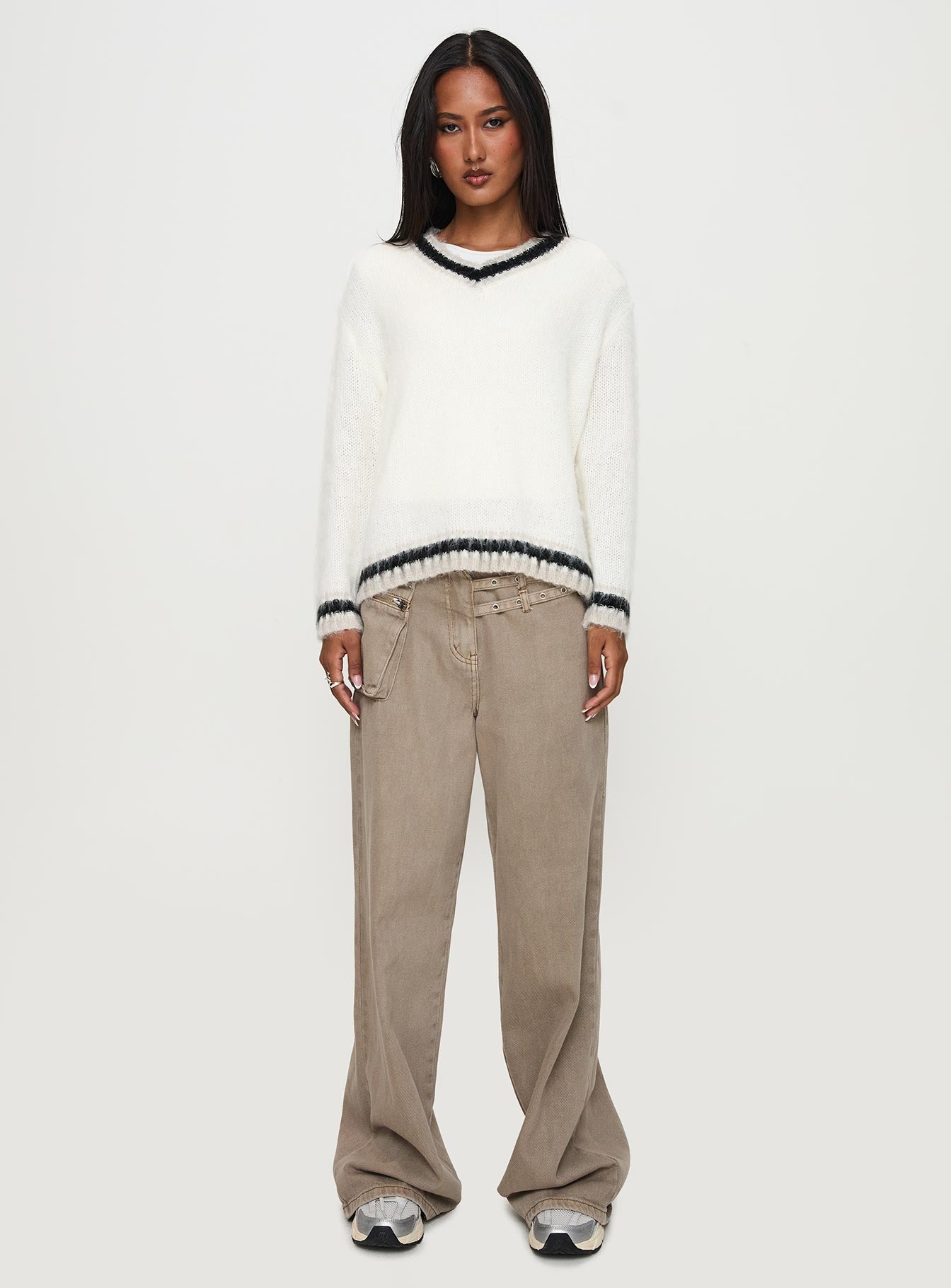 Federation V Neck Knit Sweater White