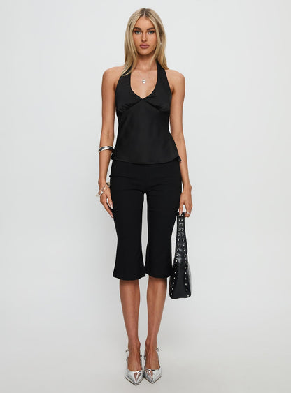 Remarkable Satin Plunge Neck Top Black