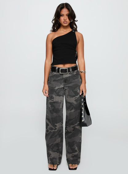 Big Talk Baggy Jeans Grey Washed Camo
