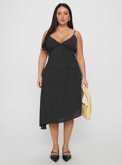 Cabernet Asymmetrical Set Black Polka Curve