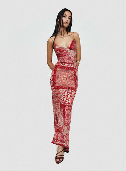 Sugar Plum Maxi Dress Red Paisley