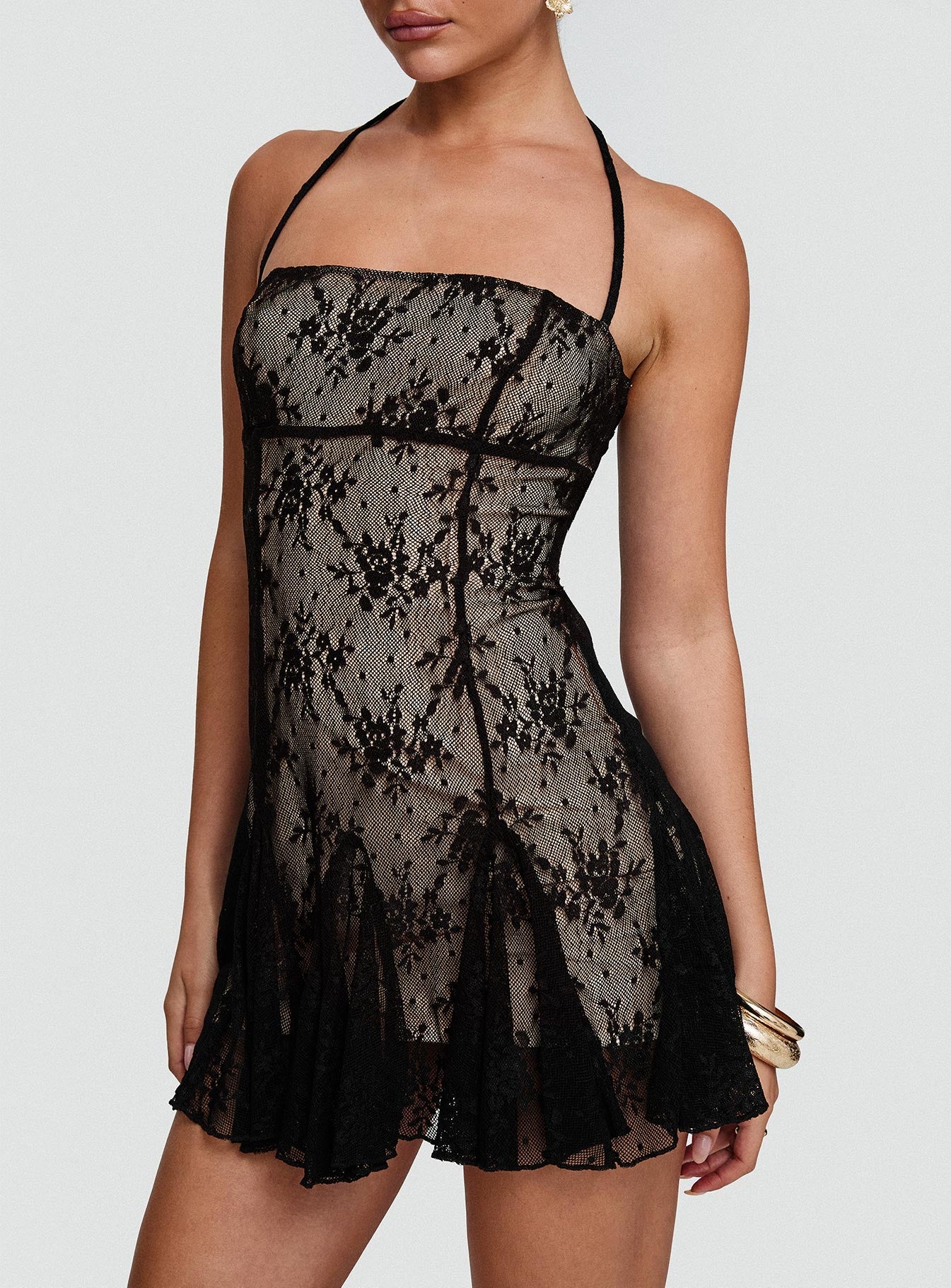 Delamere Lace Mini Dress Black