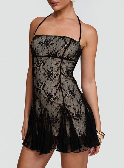 Delamere Lace Mini Dress Black