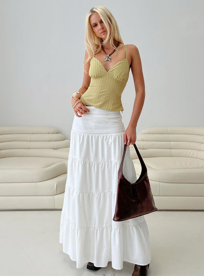 Snowy River Tiered Maxi Skirt White