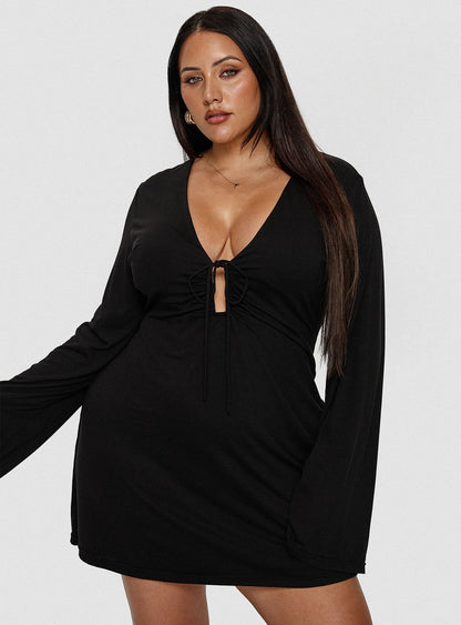 Dafnie Long Sleeve Mini Dress Black Curve