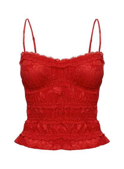Angelie Jacquard Ruched Top Red