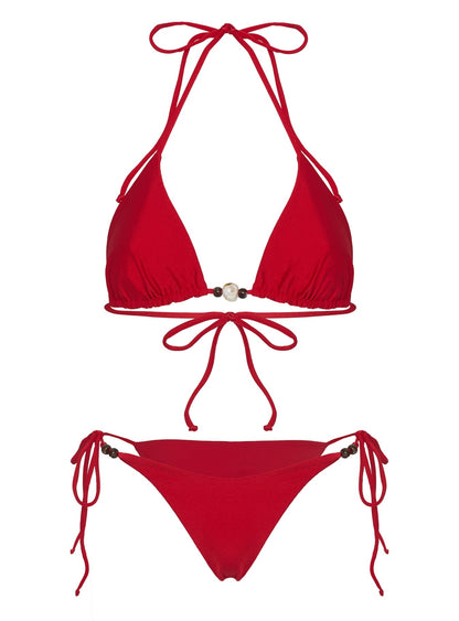 Glora Tie Side Beaded Bikini Bottom Shimmer Red
