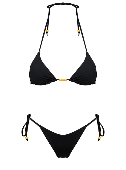 Glora Tie Side Beaded Bikini Bottom Black