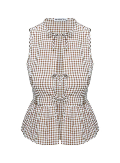 Rosellah Tie Up Top Brown Check