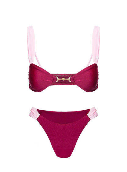 Siamese Ruched Bikini Bottom Red / Pink