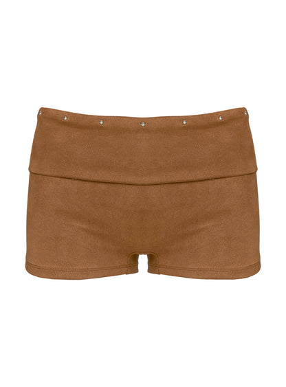 Upgraded Stud Detail Faux Suede Shorts Brown